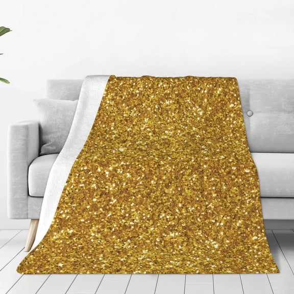 Fleece Throw Blanket Gold Glitter Print Reversible Plush Fluffy Large Big Blanket for Sofa Couch Bed-40"x30"