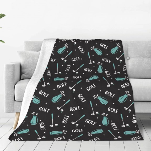 Fleece Throw Blanket Golf Bags And Balls Print Reversible Plush Fluffy Large Big Blanket for Sofa Couch Bed-40"x30"