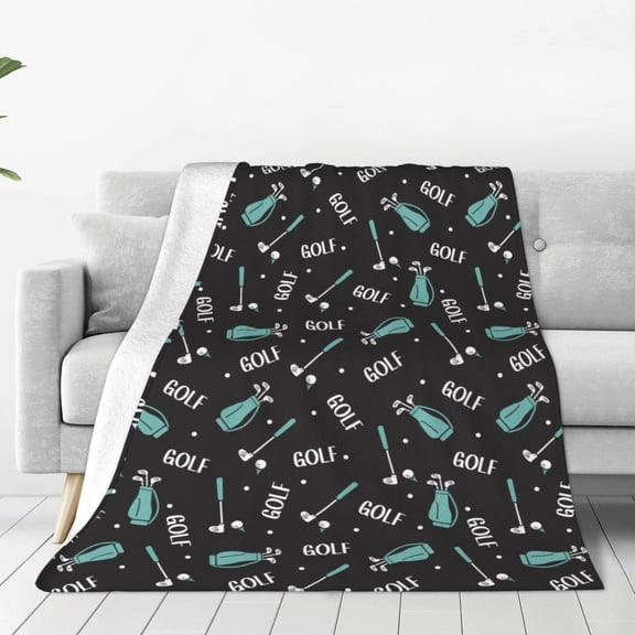 Fleece Throw Blanket Golf Bags And Balls Print Reversible Plush Fluffy Large Big Blanket for Sofa Couch Bed-50"x40"