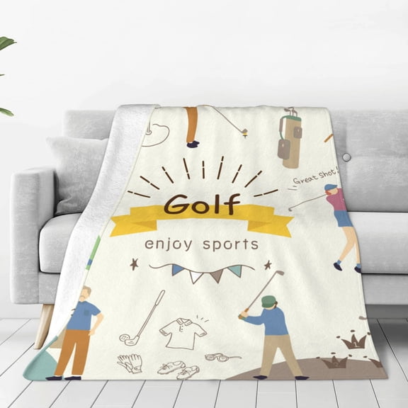 Fleece Throw Blanket Golf Icons And Golfer Print Reversible Plush Fluffy Large Big Blanket for Sofa Couch Bed-40"x30"