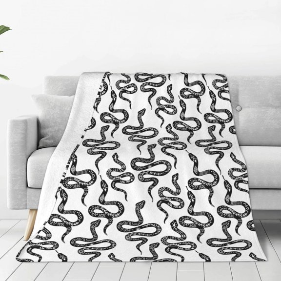 Fleece Throw Blanket Hand Drawn Snake Print Reversible Plush Fluffy Large Big Blanket for Sofa Couch Bed-40"x30"