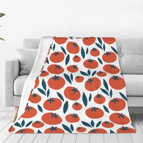 Fleece Throw Blanket Hand Drawn Tomatoes Print Reversible Plush Fluffy Large Big Blanket for Sofa Couch Bed-40"x30"