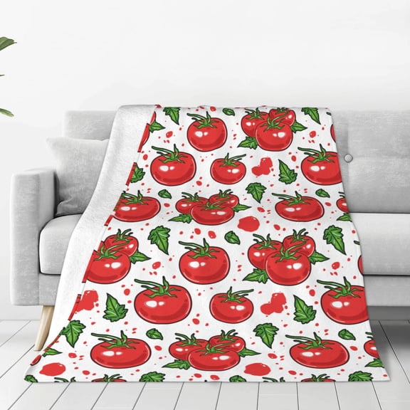 Fleece Throw Blanket Hand Drawn Tomatoes Print Reversible Plush Fluffy Large Big Blanket for Sofa Couch Bed-40"x30"