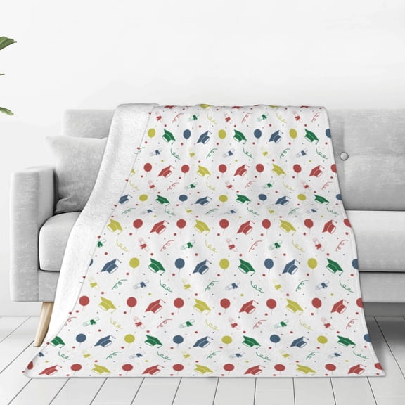 Fleece Throw Blanket Happy Graduation Print Reversible Plush Fluffy Large Big Blanket for Sofa Couch Bed-40"x30"