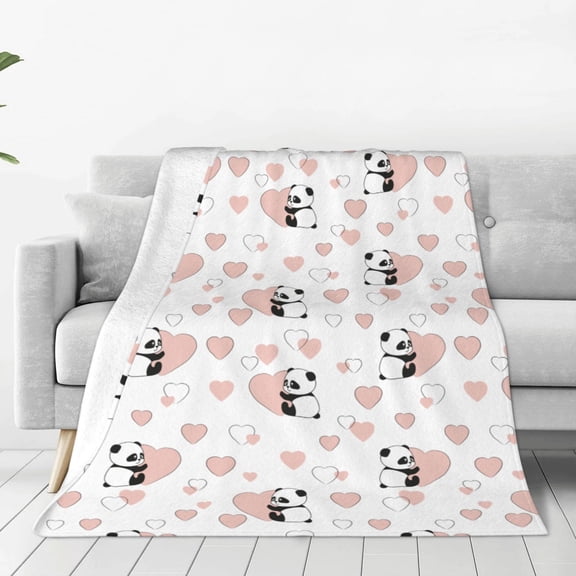 Fleece Throw Blanket Heart Panda Print Reversible Plush Fluffy Large Big Blanket for Sofa Couch Bed-40"x30"