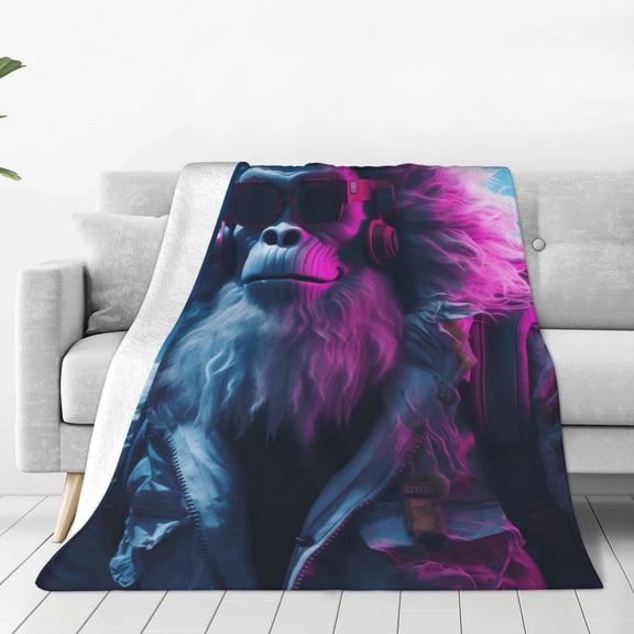 Fleece Throw Blanket Hip-Hop Glasses Gorilla Print Reversible Plush Fluffy Large Big Blanket for Sofa Couch Bed-40"x30"