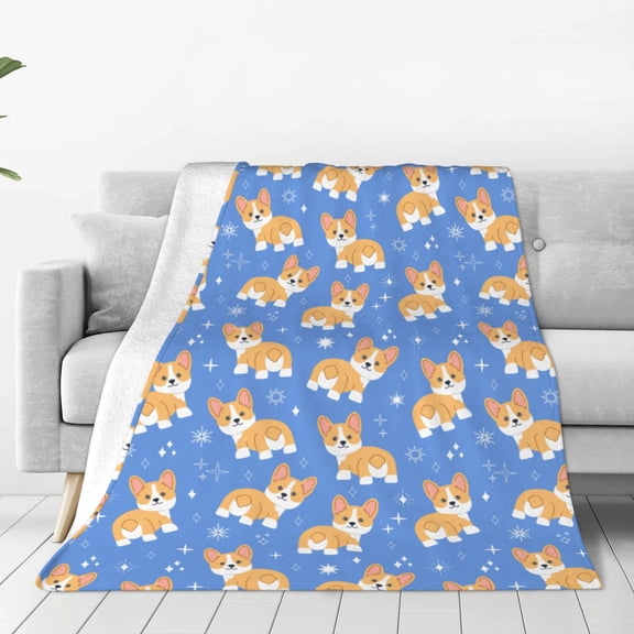 Fleece Throw Blanket Kawaii Corgi Print Reversible Plush Fluffy Large Big Blanket for Sofa Couch Bed-40"x30"