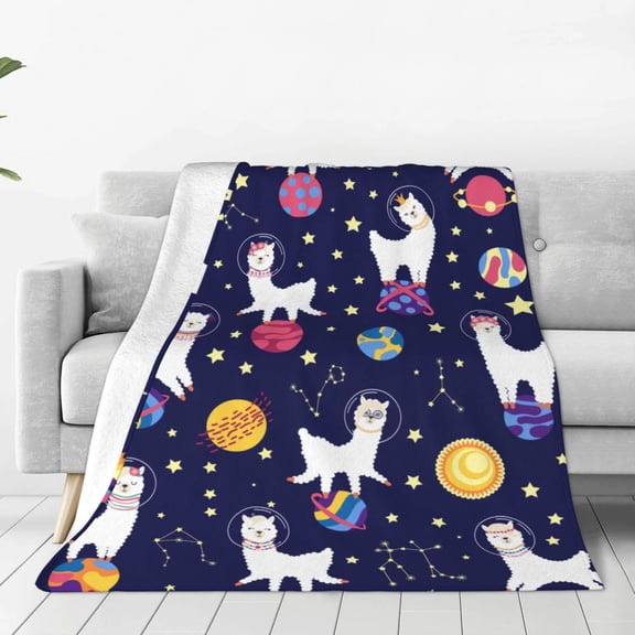 Fleece Throw Blanket Lama in Space Print Reversible Plush Fluffy Large Big Blanket for Sofa Couch Bed-40"x30"