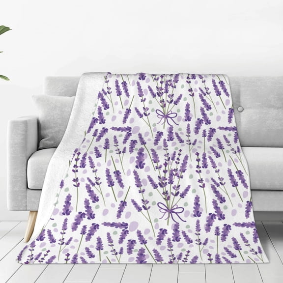 Fleece Throw Blanket Lavender Flowers Print Reversible Plush Fluffy Large Big Blanket for Sofa Couch Bed-40"x30"