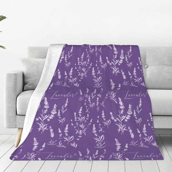 Fleece Throw Blanket Lavender Flowers Print Reversible Plush Fluffy Large Big Blanket for Sofa Couch Bed-40"x30"