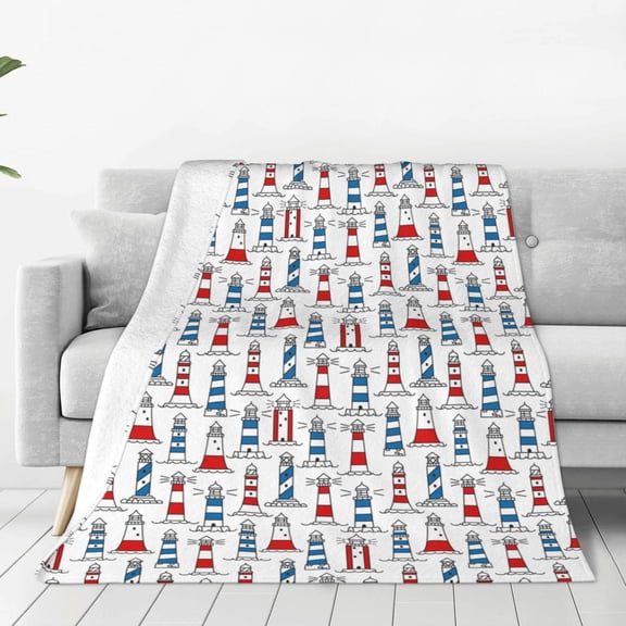 Fleece Throw Blanket Lighthouse And Beacon Print Reversible Plush Fluffy Large Big Blanket for Sofa Couch Bed-50"x40"