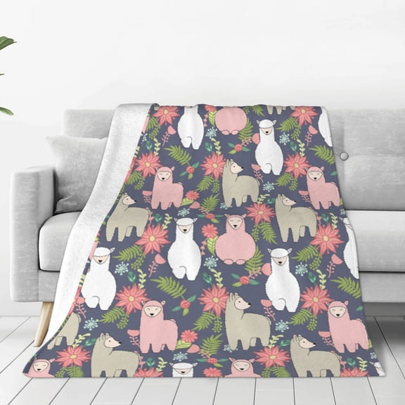 Fleece Throw Blanket Llamas Print Reversible Plush Fluffy Large Big Blanket for Sofa Couch Bed-50"x40"
