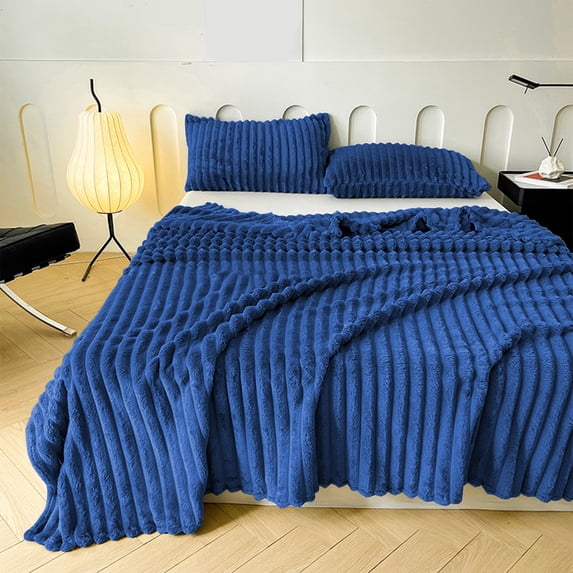 Fleece Throw Blanket Made of Plush Microfiber Material,Warm and Soft Striped Couch Bed Blanket for All Season Use,Cozy Decorative Ribbed Sofa Wrap for Living Room Bedroom and Travel