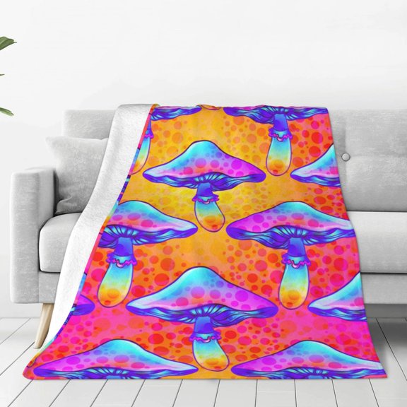 Fleece Throw Blanket Magic Mushrooms Print Reversible Plush Fluffy Large Big Blanket for Sofa Couch Bed-40"x30"