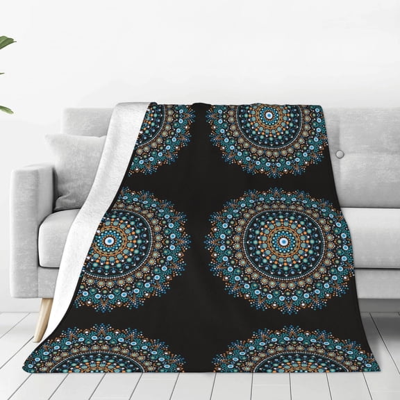 Fleece Throw Blanket Mandala Print Reversible Plush Fluffy Large Big Blanket for Sofa Couch Bed-40"x30"