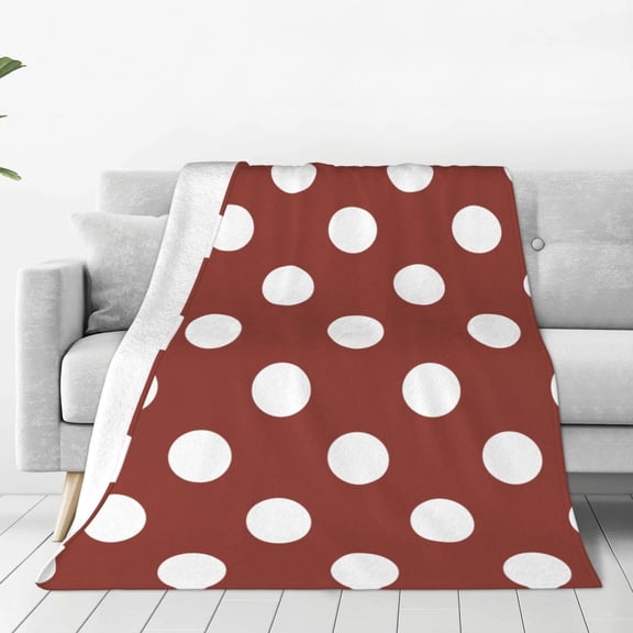 Fleece Throw Blanket Maroon And White Polka Dot Print Reversible Plush Fluffy Large Big Blanket for Sofa Couch Bed-50"x40"