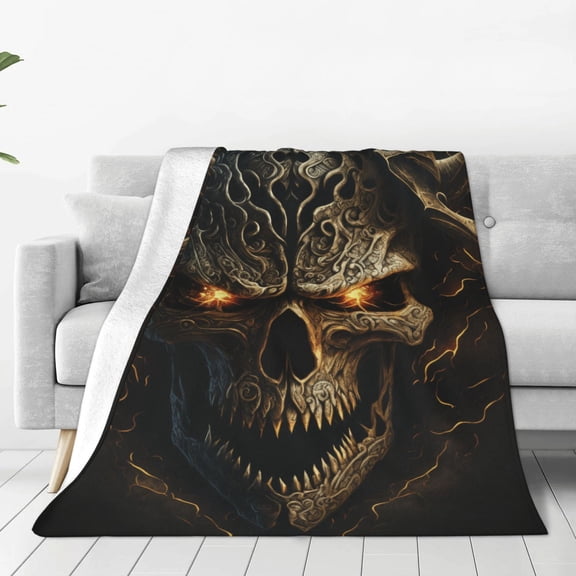 Fleece Throw Blanket Metal Evil Skull Print Reversible Plush Fluffy Large Big Blanket for Sofa Couch Bed-40"x30"
