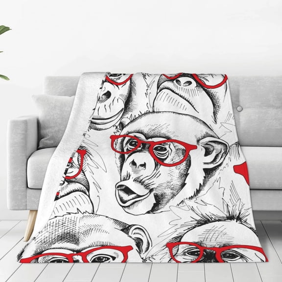 Fleece Throw Blanket Monkey Print Reversible Plush Fluffy Large Big Blanket for Sofa Couch Bed-40"x30"