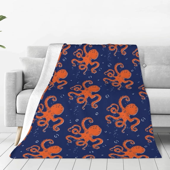 Fleece Throw Blanket Octopus Print Reversible Plush Fluffy Large Big Blanket for Sofa Couch Bed-50"x40"
