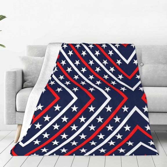 Fleece Throw Blanket Patriotic Star Pattern Print Reversible Plush Fluffy Large Big Blanket for Sofa Couch Bed-40"x30"