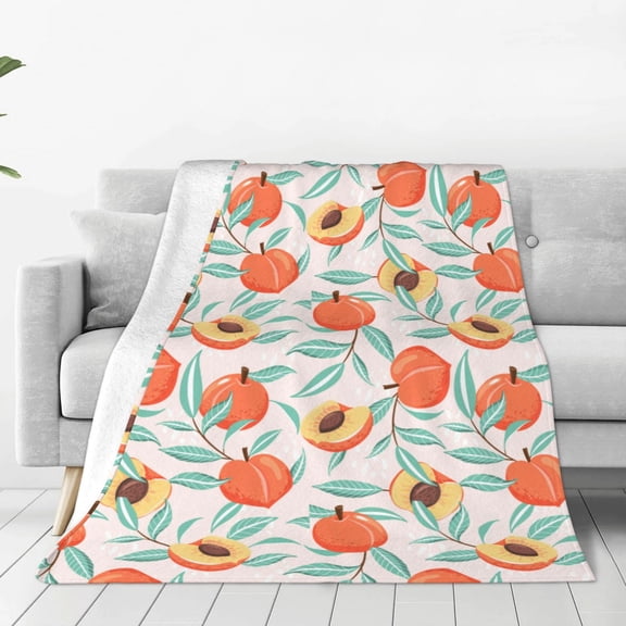 Fleece Throw Blanket Peach Print Reversible Plush Fluffy Large Big Blanket for Sofa Couch Bed-40"x30"