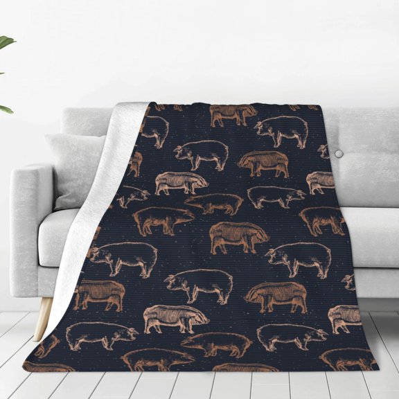 Fleece Throw Blanket Pig Farm Print Reversible Plush Fluffy Large Big Blanket for Sofa Couch Bed-40"x30"