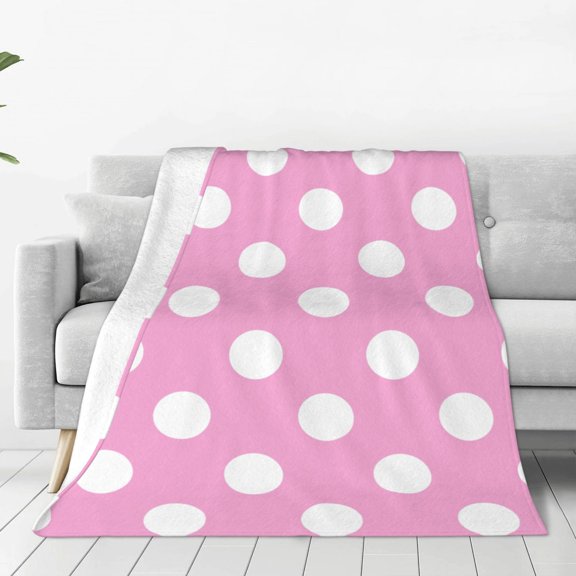 Fleece Throw Blanket Pink And White Polka Dot Print Reversible Plush Fluffy Large Big Blanket for Sofa Couch Bed-40"x30"