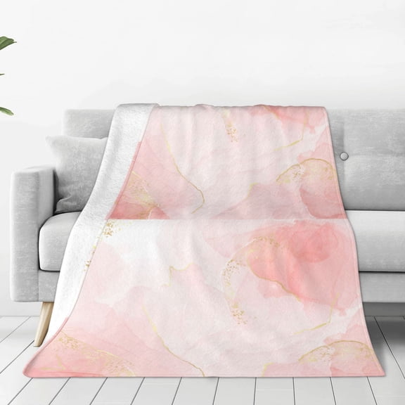 Fleece Throw Blanket Pink Marble Print Reversible Plush Fluffy Large Big Blanket for Sofa Couch Bed-40"x30"