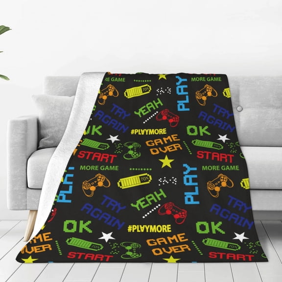 Fleece Throw Blanket Pixel Game Print Reversible Plush Fluffy Large Big Blanket for Sofa Couch Bed-40"x30"