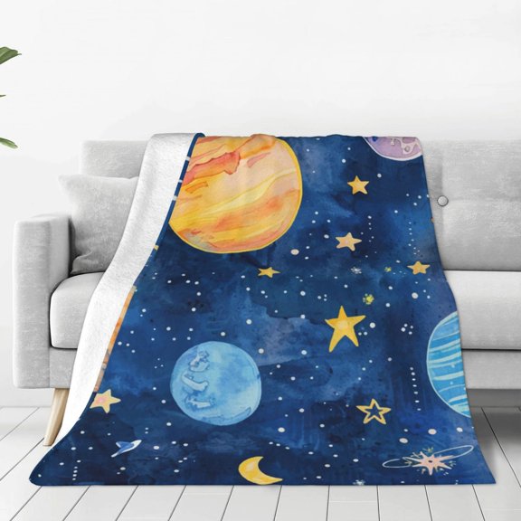 Fleece Throw Blanket Planets And Stars1 Print Reversible Plush Fluffy Large Big Blanket for Sofa Couch Bed-50"x40"