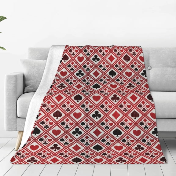 Fleece Throw Blanket Poker Print Reversible Plush Fluffy Large Big Blanket for Sofa Couch Bed-50"x40"