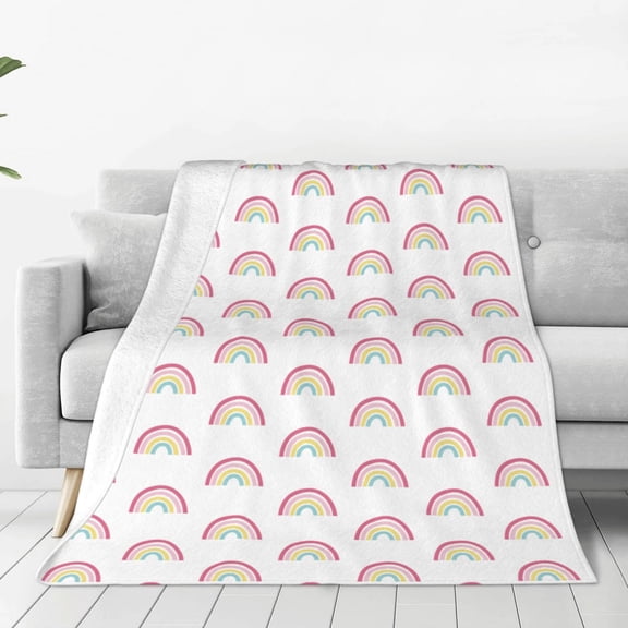 Fleece Throw Blanket Rainbow Print Reversible Plush Fluffy Large Big Blanket for Sofa Couch Bed-40"x30"