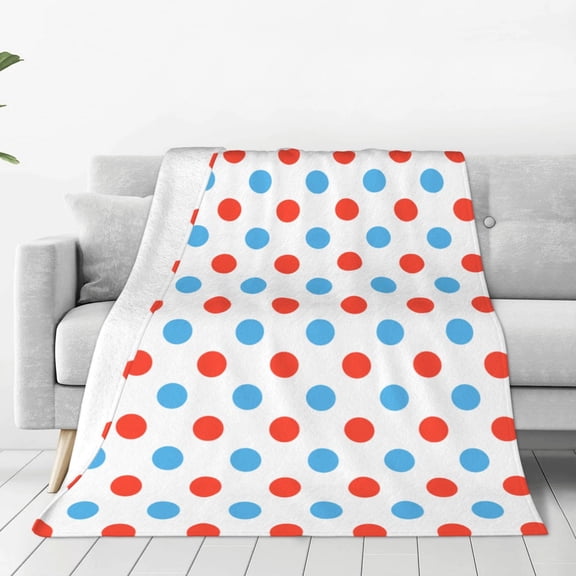 Fleece Throw Blanket Red Blue Polka Dots Print Reversible Plush Fluffy Large Big Blanket for Sofa Couch Bed-40"x30"