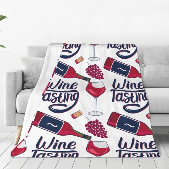 Fleece Throw Blanket Red Wine Glass Bottle Print Reversible Plush Fluffy Large Big Blanket for Sofa Couch Bed-40"x30"