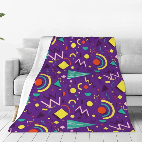 Fleece Throw Blanket Retro 80s Style Print Reversible Plush Fluffy Large Big Blanket for Sofa Couch Bed-40"x30"