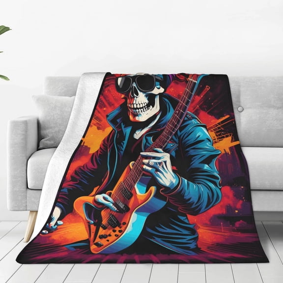 Fleece Throw Blanket Rock Skull Singer Print Reversible Plush Fluffy Large Big Blanket for Sofa Couch Bed-40"x30"