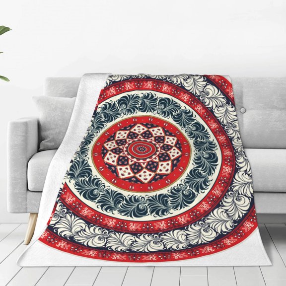Fleece Throw Blanket Round Design Print Reversible Plush Fluffy Large Big Blanket for Sofa Couch Bed-40"x30"