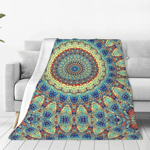 Fleece Throw Blanket Round Mandala1 Print Reversible Plush Fluffy Large Big Blanket for Sofa Couch Bed-40"x30"