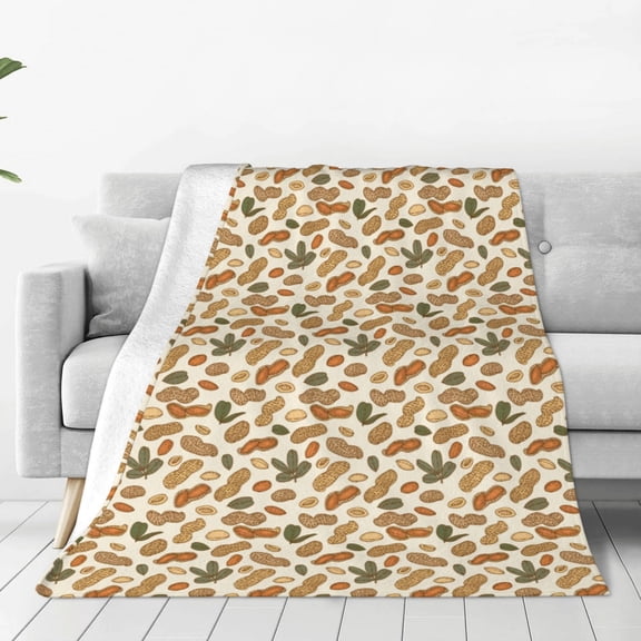 Fleece Throw Blanket Set With Peanut Print Reversible Plush Fluffy Large Big Blanket for Sofa Couch Bed-50"x40"