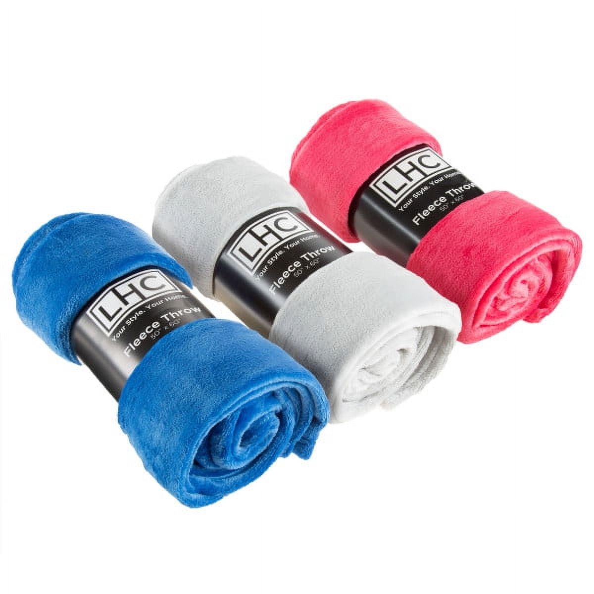 Fleece Throw Blanket Set of 3 Blue, Gray & Pink Plush 60x50 Blankets