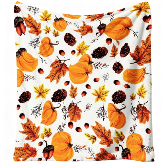 Fleece Throw Blanket Soft Fall Throw for Couch Autumn Pumpkin