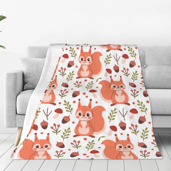 Fleece Throw Blanket Squirrel And Print Reversible Plush Fluffy Large Big Blanket for Sofa Couch Bed-40"x30"