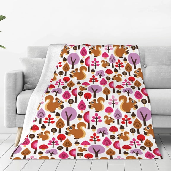 Fleece Throw Blanket Squirrel In The Forest Print Reversible Plush Fluffy Large Big Blanket for Sofa Couch Bed-40"x30"