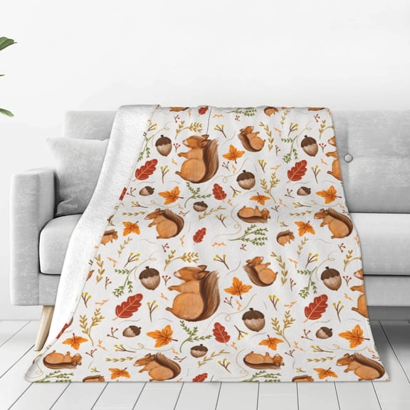 Fleece Throw Blanket Squirrel Print Reversible Plush Fluffy Large Big Blanket for Sofa Couch Bed-40"x30"