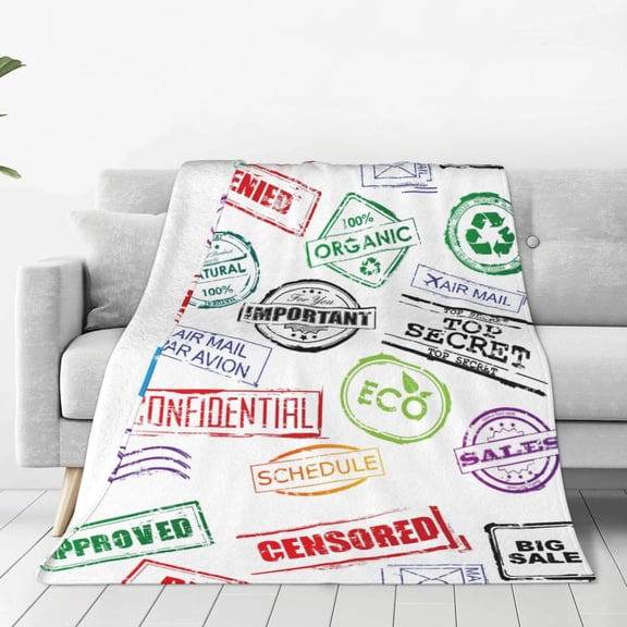 Fleece Throw Blanket Stamp Set Collection Print Reversible Plush Fluffy Large Big Blanket for Sofa Couch Bed-40"x30"