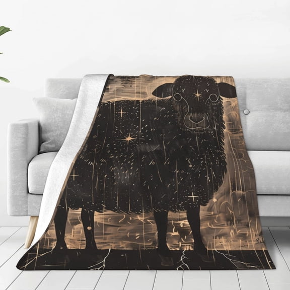 Fleece Throw Blanket Starry Night Black Sheep Print Reversible Plush Fluffy Large Big Blanket for Sofa Couch Bed-40"x30"