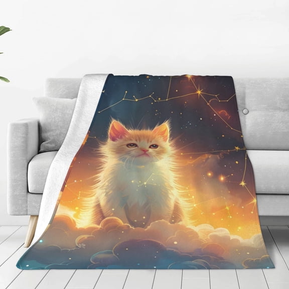 Fleece Throw Blanket Starry Sky Constellation Cat Print Reversible Plush Fluffy Large Big Blanket for Sofa Couch Bed-40"x30"