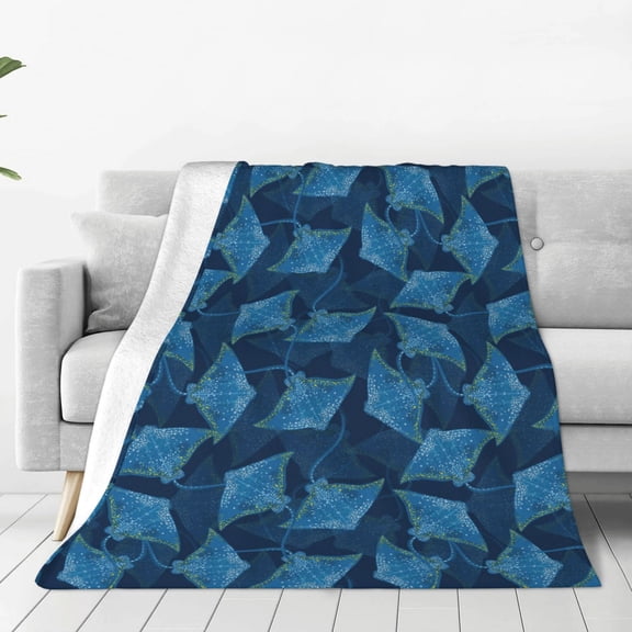Fleece Throw Blanket Stingray Print Reversible Plush Fluffy Large Big Blanket for Sofa Couch Bed-40"x30"
