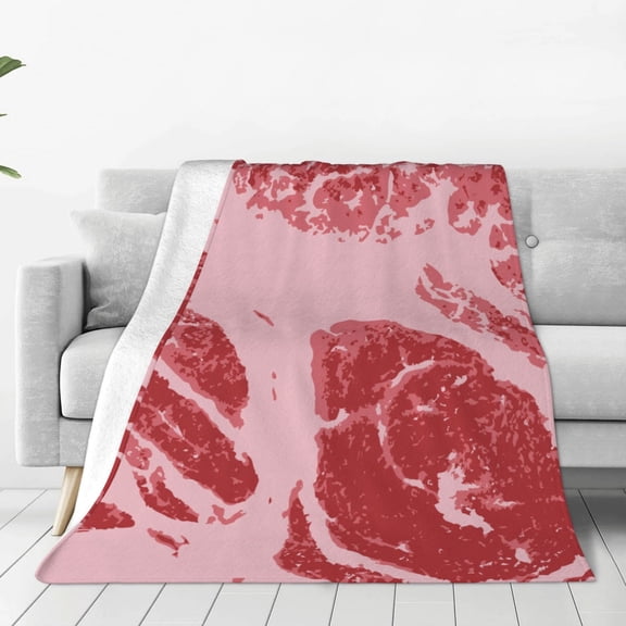 Fleece Throw Blanket Striped Meat Print Reversible Plush Fluffy Large Big Blanket for Sofa Couch Bed-40"x30"