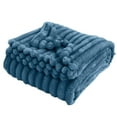 thumbnail image 1 of Throw Blanket, Super Soft 3D Ribbed Jacquard Bed Blanket for Couch, Lightweight Fuzzy Cozy All Season Use, Silky Flannel Decorative Throw -Blue, 78.7x59 Inches, 1 of 5